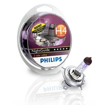 Галогенные лампы Philips H4 NightGuide DoubleLife (три спектра) (2шт.)
